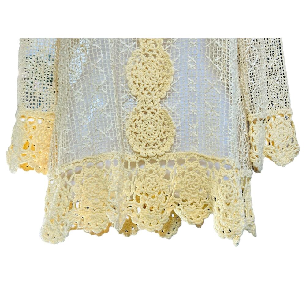 Lisa International Women's Canary Yellow 3/4 Sleeve Crochet Sweater | Size Large - Picture 3 of 9